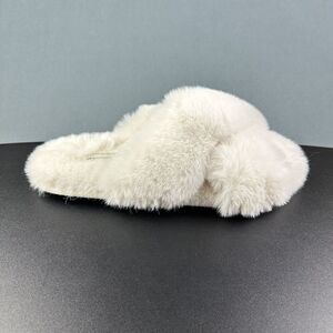 Abercrombie Fitch Faux Fur Slippers Size M/L Criss Cross Slip On Open Toe Shoes*